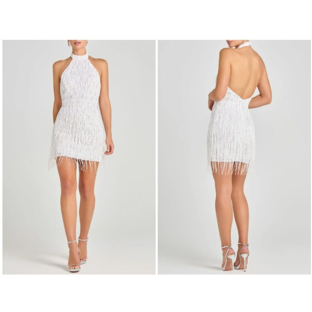 Nadine Merabi Women's Elle White Dress Beaded Fringe Mini Size XS 2